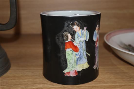 A Chinese Republic period black ground brushpot height 12cm